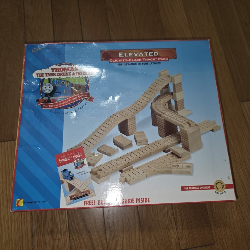 2001 Thomas & Friends Elevated Wooden Track Expansion - Blue & Red Accents